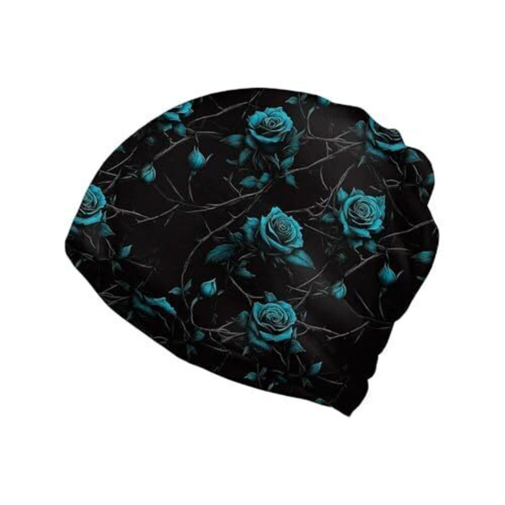 5665 Black Blue Rose Flower Slouchy Beanie Hat Cute Turban Hats Cancer
